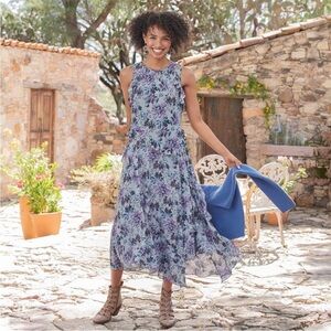 NWT Sundance Gathered Lilacs Dress Blue Floral PS Orig  $228 Flowy midi